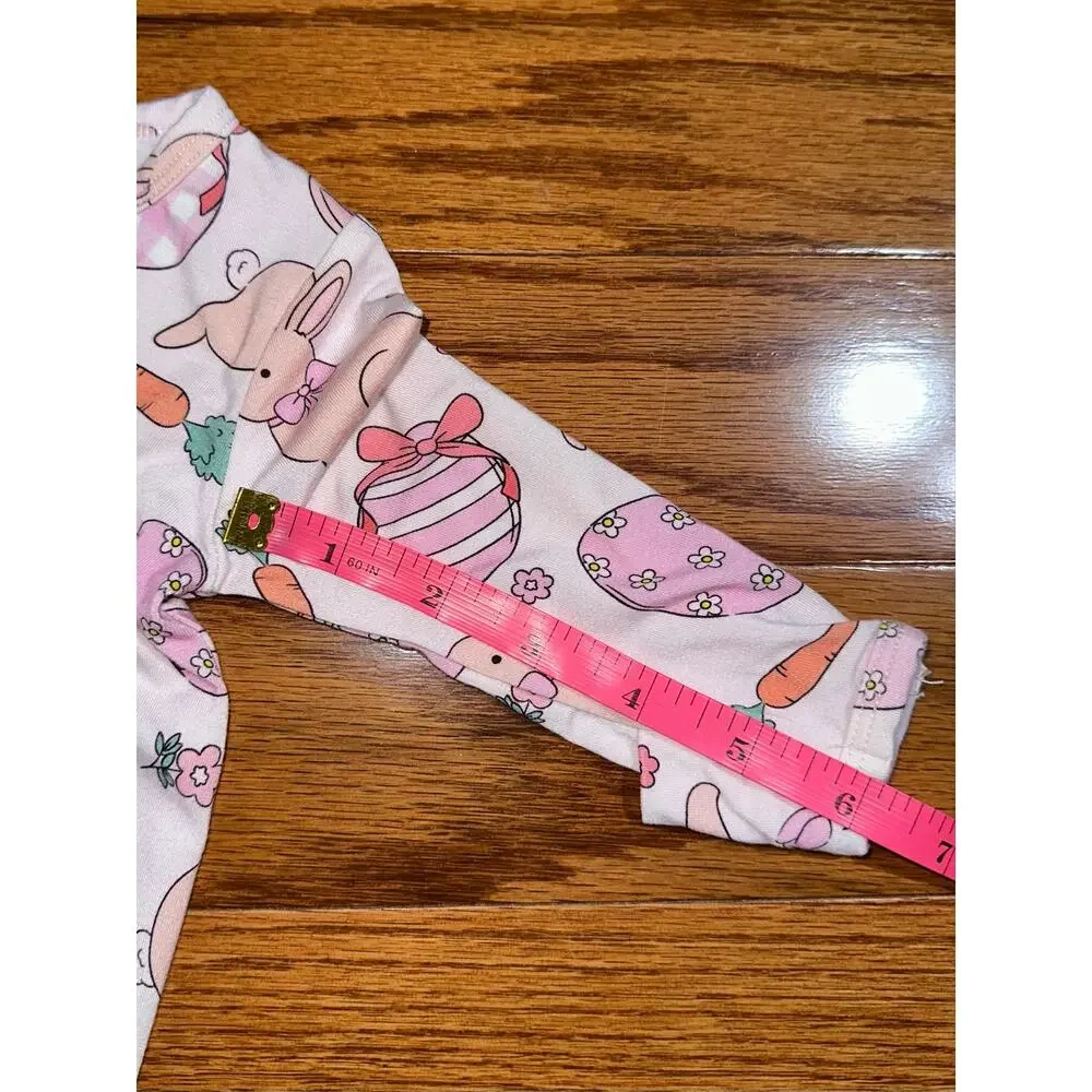Caden Lane Hoppy Spring Easter Bunny Carrot Egg Ruffle Bamboo Zipper Footie 0-3M